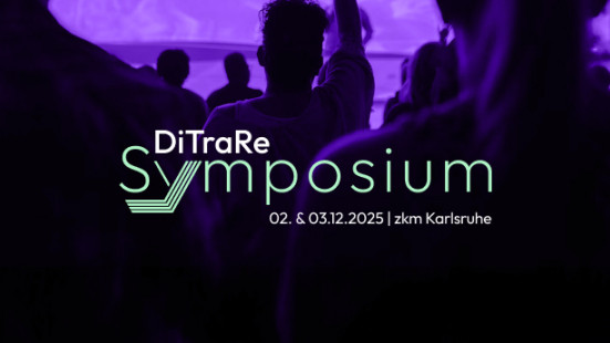 Black and purple image showing attendees at a conference from behind