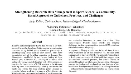 Strengthening research data management in sport science: A community-based approach to guidelines, practices, and challenges